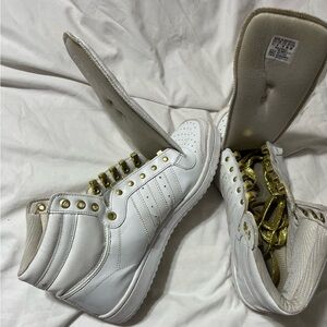 adidas White High-Top Sneakers with Gold Hardware